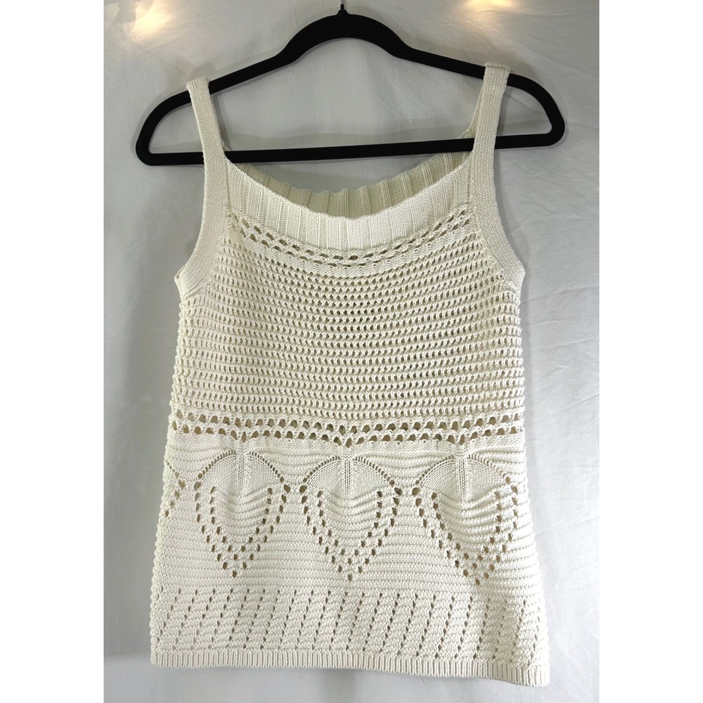 LUCKY Brand Crochet Knit Sweater Tank Top Women's S Boho Bohemian Coastal Eco